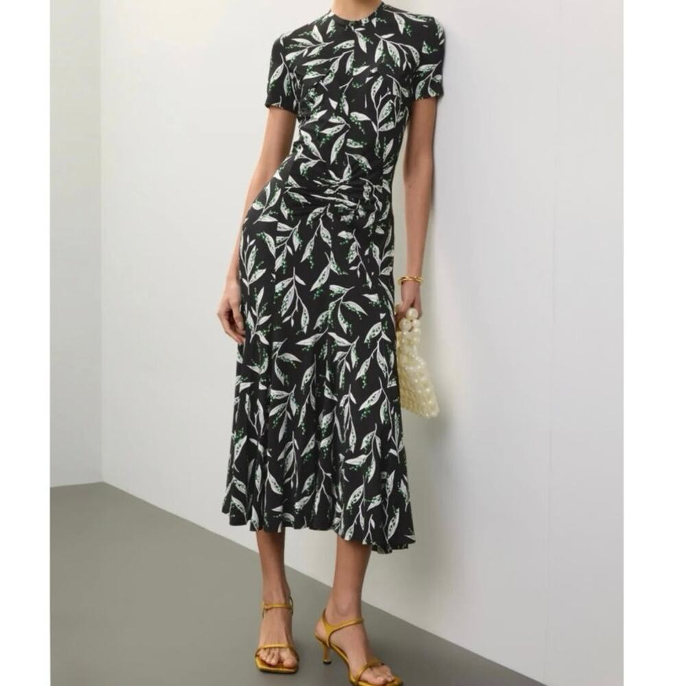 Rabanne black Floral Maxi Dress short sleeve Size 0 (34)